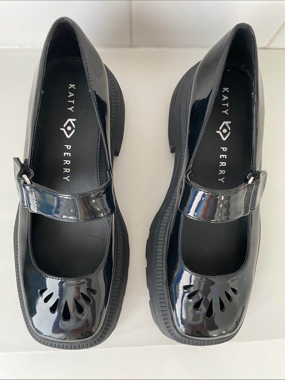 Katy Perry Collections Black Patent Mary Janes w/ Lug Sole Geli Combat Mary Jane